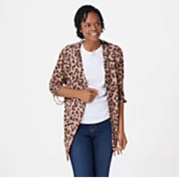 Belle by Kim Gravel Sweaters - Kim Gravel Leopard Print Slub Knit Sweater Cardigan Small